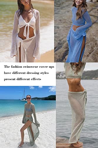 LANNEW Women's Swimsuits Cover Ups Set for Crochet Bathing Suit Hollow Out 2 Piece Bikini Coverup Beach Swimwear - Image 5