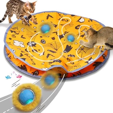 Mdupw Interactive Cat Toys Ball Rolling in The Pouch, Chirping & Motion Activated Interactive Ball Toy Begins Hide and Seek Game in Mat, Rechargeable Exercise Cat Toy - Image 1