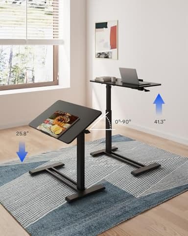 FLEXISPOT Mobile Standing Desk with Wheels Pneumatic Laptop Desk Rolling Computer Cart Movable Height Adjustable Small Sit Stand Desk Computer Workstations Home Use(31.5" W x 15.7" D, Black) - Image 2