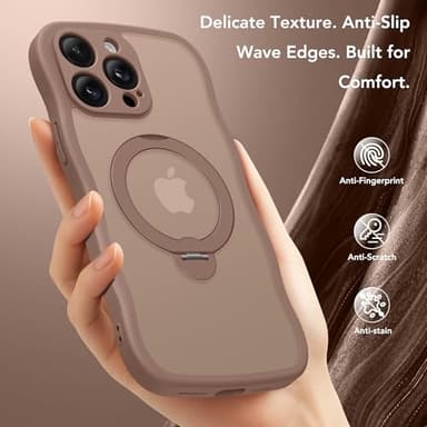 GolbinBox for iPhone 14 Pro Max Case for Women,[Compatible with Magsafe][360° Spin Magnetic Stand][Cute Wave Edge][Military-Grade Protection] Translucent Matte Phone Case for iPhone 14 ProMax, Brown - Image 8