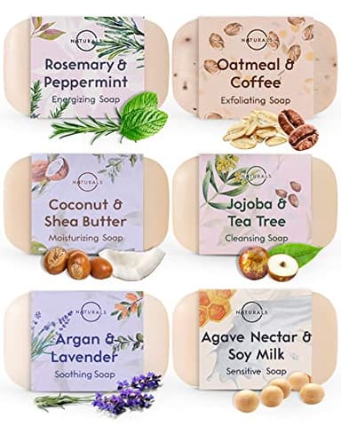 O NATURALS 100% Natural Bar Soap - Gift Set - Organic Ingredients & Essential Oils - Spa Gifts for Women & Men, Body Wash & Face Soap - 6PC Natural Collection - Image 1