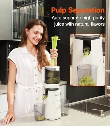 Cold Press Juicer, Zasmira Juicer Machines with Large Feeding Chute, Powerful Slow Juicer with Pulp Seperation, 99.6% Juice Purity, Easy to Clean, White - Image 6
