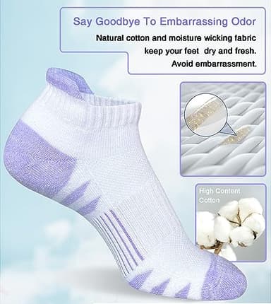 Heyoboy Womens Ankle Anti-blister Thick Cushioned Wicking Odor Resist Athletic Running Socks, Size 9-11, White 5 Pairs - Image 5