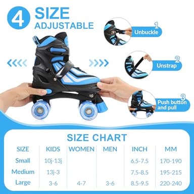 PAPAISON Kids Roller Skates for Boys Girls, 4 Size Adjustable Rollerskates with Light Up Wheels for Kids Ages 4-12 - Image 3