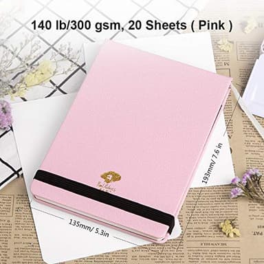 Paul Rubens Watercolor Journal, 100% Cotton 140 lb (300 GSM) Hot Pressed Watercolor Paper, 20 Sheets Sized 7.6’’ x 5.3’’ Travel Art Journal for Beginners and Experienced Painters (Pink) - Image 3