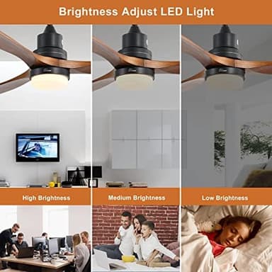 Sofucor 52 Inch Ceiling Fan with Lights and Remote, Low Profile Flush Mount Modern Wood Ceiling Fan for Indoor Bedroom Living Room Farmhouse Outdoor Patio Porch, Reversible DC Motor, Brown - Image 6