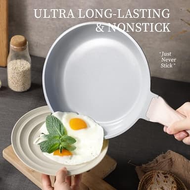 CAROTE Non Stick Frying Pan Set(9.5+11+12.5 Inch) Ceramic Frying Pan Healthy Nonstick Skillet PFOA&PFAS Free -Compatible with All Stovetops Black/Gray - Image 4