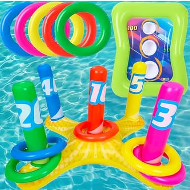 2 Sets Inflatable Pool Toss Game Combo Set Includes Ring Toss & Corn-Toss Game Floating Swimming Pool Games for Kids Adults Party in Summer - Image 1