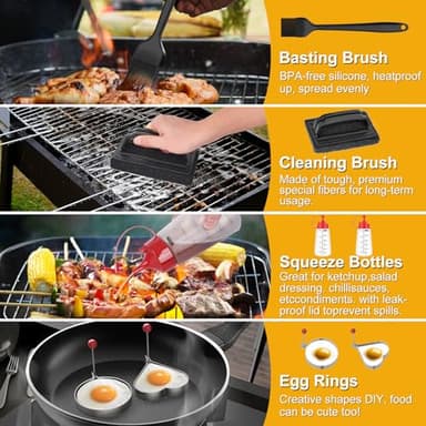 Riddle Accessories Kit, 36PCS Complete Flat Top Grill Accessories Set for Blackstone, Grill Spatula Set with Enlarged Spatulas, Burger Press, Basting Cover, Scraper for Outdoor BBQ, Teppanyaki, Red - Image 6