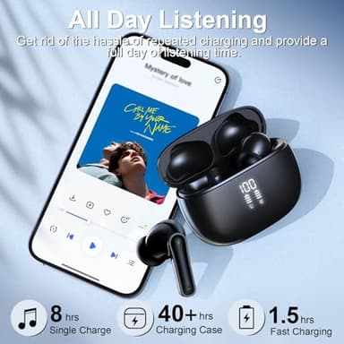HUIFU Ear Buds Wireless Earbuds - Bluetooth Headphones 40H Playtime LED Display Deep Bass Stereo in-Ear Earphones with IPX7 Waterproof for iPhone Android Phone Tablet Laptop, Black - Image 4