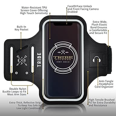 TRIBE Water Resistant Cell Phone Armband Case Running Holder for iPhone Pro Max Plus Mini SE (13/12/11/X/XS/XR/8/7/6/5) Galaxy S Ultra Plus Edge Note (21/20/10/9/8/7/6/5) Adjustable Strap & Key Pocket - Image 3
