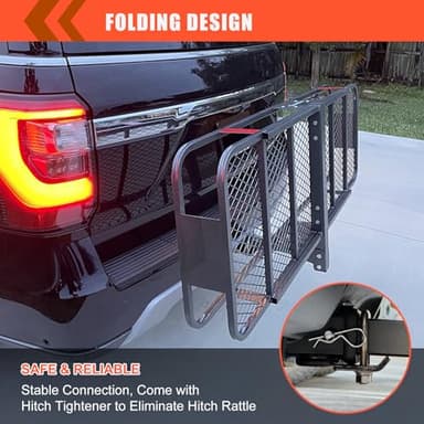 MeeFar Folding Hitch Mount Cargo Carrier Basket 60" X 20" X 6"+Waterproof Cargo Bag 16 Cubic Feet(58" 19" 24"),Hauling Weight Capacity of 500 Lbs and A Folding Arm.with Hitch Stabilizer,Net and Straps - Image 4