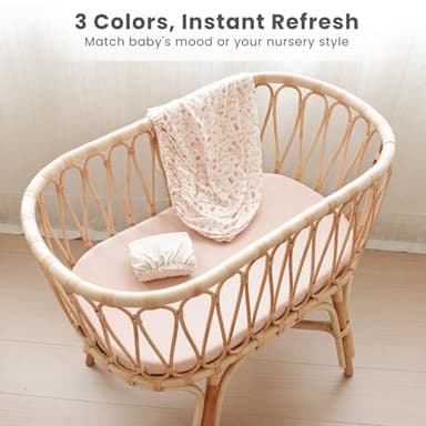Konssy 3 Pack Stretchy Bassinet Sheets for Baby Girl Boy, Soft Breathable Baby Bassinet Mattress Sheets Fit for Hourglass Oval Cradle, Moses Basket Rectangle Mattress (Pink Spring) - Image 3