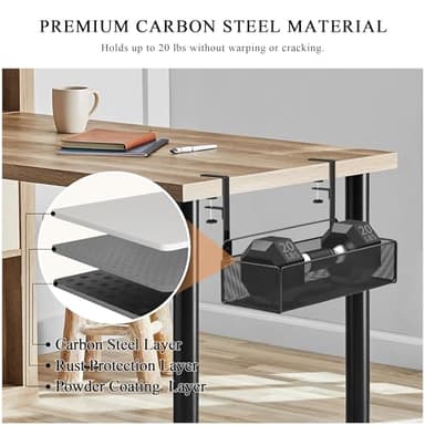 Turfson Office Under Desk Organizer Storage, Metal 3-IN-1 Clamp On Desk Side and Desktop File Document Magazine Organization Wall Hanging Bin Holder Office Supplies For Home School Essentials - Image 3