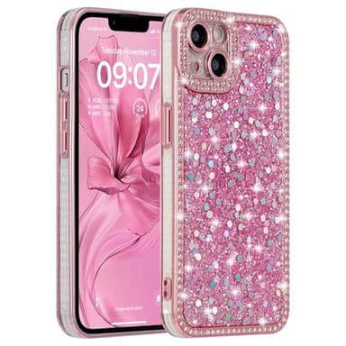 FABSPARK Case for iPhone 12 Pro Max,Glitter Crystal Diamond Rhinestones Sequin Shiny Bling Sparkly Glossy Luxury Electroplated Case,Aesthetic Cute Full Protection for iPhone 12 Pro Max,Pink - Image 1