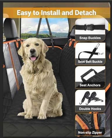 Dog Car Seat Cover, 600D Heavy Durable Dog Seat Cover for Back Seat, 100% Waterproof Scratch Proof Nonslip Dog Hammock for Car with Side Flap, Pet Seat Covers with SeatBelt for Cars Sedan SUV Trucks - Image 2