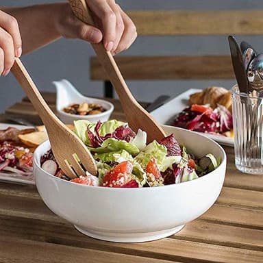 DOWAN Serving Bowls, 9.5" Large Salad Bowls for Entertaining, Side Dishes, Pho, Pasta, Centerpiece Bowls for Dinner Parties, Kitchen Decor, Microwave & Dishwasher Safe, White - Image 2