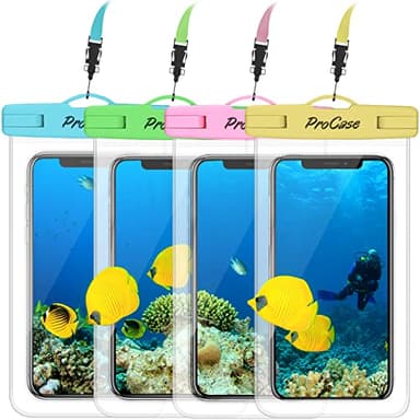 ProCase 4 Pack Waterproof Phone Pouch Dry Bag Underwater Case for iPhone 16 15 14 13 12 11 Pro Plus Max Mini Xs XR X 8 7, Galaxy S23 S22 S21 Ultra Note up to 7" -Blue Green Pink Yellow - Image 1