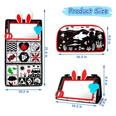 Inbeby Tummy Time/Baby Mirror Toys, Black and White High Contrast Tabletop Mount Baby Newborn Toys 0 3 6 Months Brain Development, Sensory Texture Piano Infant Toys 0 3 6 Months with Squeaker - Image 8