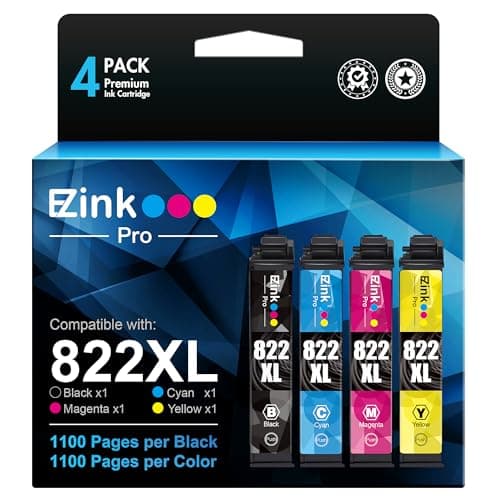 E-Z Ink Pro 822XL 822 XL Ink Cartridges Remanufactured Replacement for Epson 822XL Ink Cartridges Combo Pack to Use with Workforce Pro WF-3820 WF-4830 WF-4820 WF-4833 WF-4834 Printer (4 Pack) - Image 1