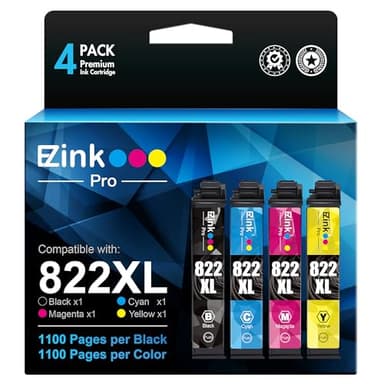 E-Z Ink Pro 822XL 822 XL Ink Cartridges Remanufactured Replacement for Epson 822XL Ink Cartridges Combo Pack to Use with Workforce Pro WF-3820 WF-4830 WF-4820 WF-4833 WF-4834 Printer (4 Pack) - Image 1