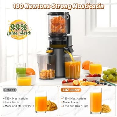 Cold Press Juicer, Masticating Juicer with 5.4" Wide Feed Chute, 350w Slow Juicer Machines Fit Whole Vegetables and Fruits with High Juice Yield, Easy to Clean (Black) - Image 3