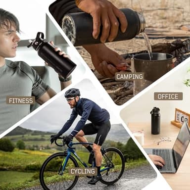 ONETIGRIS 32 oz Insulated Water Bottle with Straw - Tactical Stainless Steel Water Jug, Leakproof Thermos Wide Mouth Sport bottle with 3 Lids and Sleeve for Travel, Gym, Camping, Hiking - Image 5