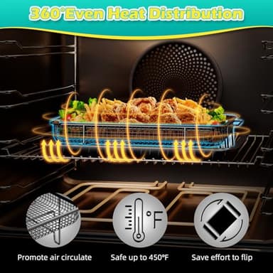Air Fryer Basket for Oven, OPENICE 15.6" x 11.6" Air Fryer Tray and Pan Set with 30PCS Parchment Papers, Stainless Steel Oven Air Fryer Basket and Tray for Baking Grilling - Black - Image 4