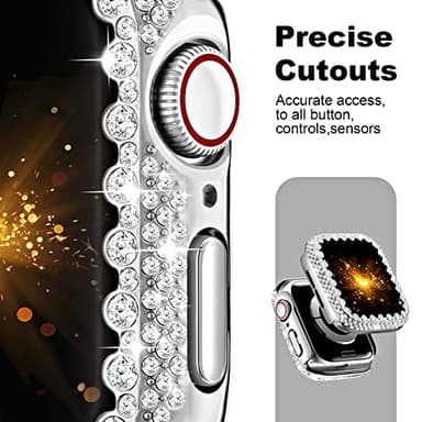Bling Bumper Case Compatible with Apple Watch Series 9/8/7 45mm, Diamond Protective Face Cover for Women, Hard PC Frame Protector for iWatch 45mm Silver - Image 4