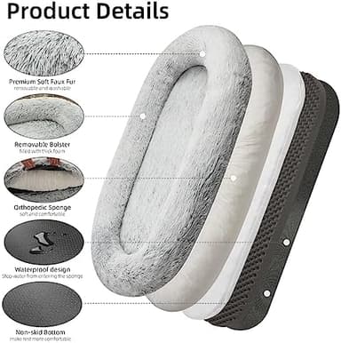 Large Dog Bed 71" L * 45" W * 12" Th for Large Dogs Giant Human Size Dog Bed for People 30D Sponge Bean Bag Bed Detachable Grey - Image 3