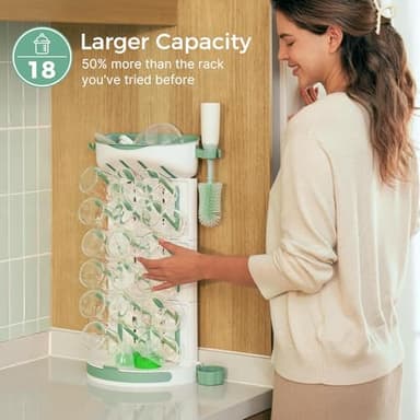 Momcozy DIY Larger Bottle Drying Rack for 18 Bottles, Space Saving Countertop Vertical Rack with Brushes Holder, Detachable Travel Bottle Rack for Baby Accessories & Pump Parts - Image 2