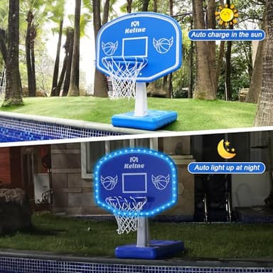 Dahivs LED Pool Basketball Hoop, Solar Powered Poolside Basketball Hoop for Pool with Colorful Lights, Oversized Water Basketball Hoops with 2 Balls/Pump, Light Up Pool Games for Adults Teens. - Image 2