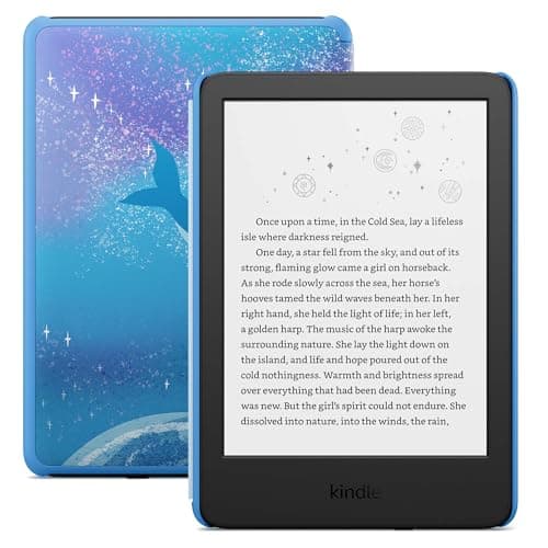 Amazon Kindle Kids 16GB (newest model) - If it breaks, we will replace it, includes ad-free books and cover, with glare-free display, faster page turns - Space Whale - Image 1