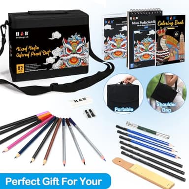 H & B 82 Pcs Drawing Kit Sketching Pencil Set, Sketch Pencils Art Supplies with 3-Color Sketchbook, Graphite, Charcoal, Blending Tools, Drawing Pencils for Adults Artists in Zipper Case - Image 6