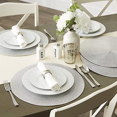 DII Woven Placemats Collection Metallic Round Placemat Set, 15", Silver, 6 Piece - Image 5