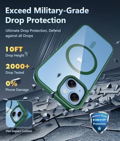 FNTCASE for iPhone 15 Case: for iPhone 14 Case | Support Magnetic Charging Military Grade Drop Protection Anti Yellowing | Rugged Sturdy Shockproof Protective Cell Phone Cover - 6.1 inch (Green) - Image 4