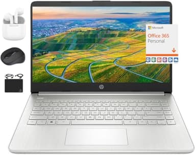 HP New 14" HD Ultral Light Thin Laptop, Quad-Core Intel Celeron Processor, 8GB RAM, 256GB (128GB eMMC+ 128GB Card), Wi-Fi, Upto 11 Hours, Windows 11 S + 1 Year Office 365+HubxcelAccessory, Silver - Image 1