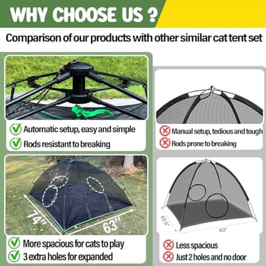 Pawtenda 6-in-1 Cat Tents for Outside, Portable Outdoor Cat Enclosures for Indoor Cats, Pet Play Cage with Tunnels for Outside, Outdoor Catio, Pet Playpen Including 3 Tents and 3 Tunnels - Image 5