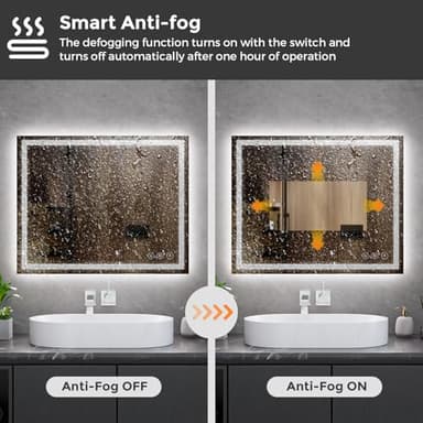 Koonmi 30x36 LED Bathroom Mirror, Backlit + Front Lit, LED Bathroom Mirror with Lights for Wall, 3 Colors, Anti-Fog, Dimmable Brightness, Memory Function, Tempered Glass - Image 4