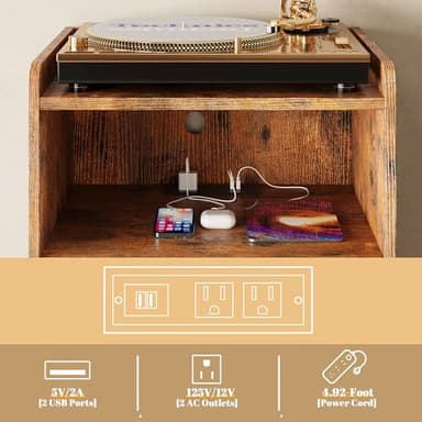 Record Player Stand, Turntable Stand with Record Storage and Charging Station & USB Ports, Record Player Table with Metal Divider, Record Stand Up to 160 Albums for Living Room, Bedroom Brown - Image 3