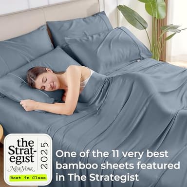 GOKOTTA King Size Bed Sheets 4 Piece Set, 100% Rayon Derived from Bamboo, Cooling for Hot Sleepers-Luxury Breathable Soft Sheets, Deep Pocket 16" Fitted Sheet with Elastic Corner Straps, Blue - Image 3