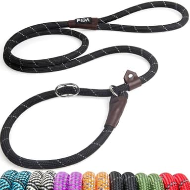 Fida Durable Slip Lead Dog Leash, 6 FT x 1/2" Heavy Duty Dog Loop Leashes, Comfortable Strong Rope Slip Leash for Large Medium Dogs, No Pull Pet Training Lead with Highly Reflective(1/2", Black) - Image 1
