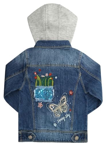 CHUMHEY Toddler Big Girls Spring Autumn Denim Coats,Butterfly Blue Hooded Outerwear Kids Jackets,Whitecap,10 Years - Image 2