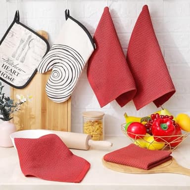 Homaxy 100% Cotton Waffle Weave Kitchen Dish Cloths, Ultra Soft Absorbent Quick Drying Dish Towels, 12 x 12 Inches, 6-Pack, Brick Red - Image 6