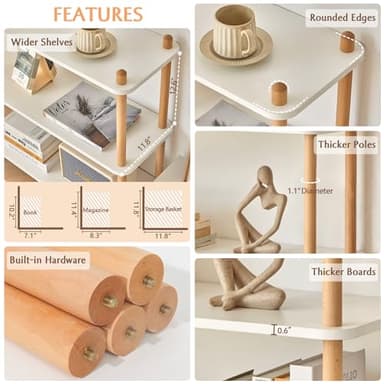 IOTXY 5-Tier Wooden Shelf Bookcase - Modern Open Bookshelf, Free Standing Storage Rack, Multifunctional Display Stand for Home and Office, White, Rectangle - Image 4