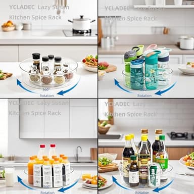 YCLADEC 4 Pack Lazy Susan 11.5" Inch Turntable Organizer Organization Storage Container Bins Spice Rack Cabinet Rotating Condiment for Pantry Countertop Kitchen Vanity Bathroom Jewelry Holder Clear - Image 2