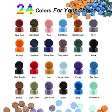 Aottom Wax Seal Stamp Kit with Gift Box, 24 Colors 650 Pcs Beads, Warmer, Envelopes, Candles, Stamp, Metallic Pen for Gift and Decoration - Image 3