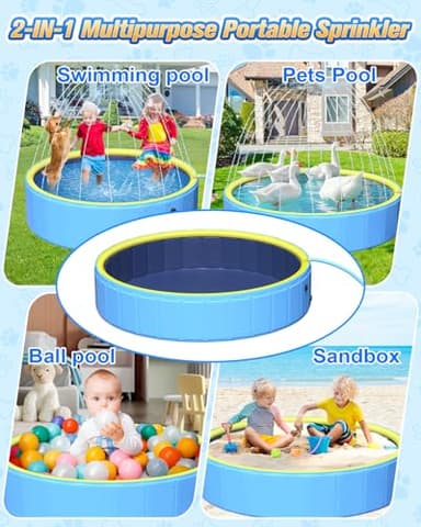 artcool 63" Thicken Large Dog Pool,Non-Slip Kiddie/Kids Pool Hard Plastic,2-in-1 Foldable Sprinkler Pet Pools,Portable Swimming Pools for Summer Outdoor Backyard - Image 2