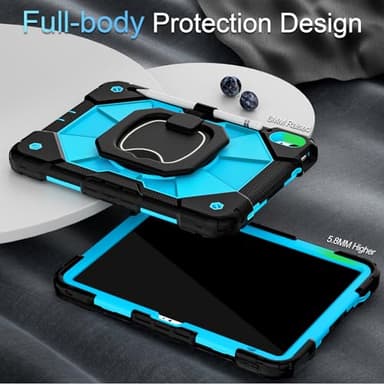 Auizotl Case for iPad (A16)11th /10th Generation 11/10.9 Inch 2025/2022 with Screen Protector Rotating Stand Shoulder Strap Pencil Holder,Military Grade Shockproof iPad Case 10th Generation,Black Blue - Image 4
