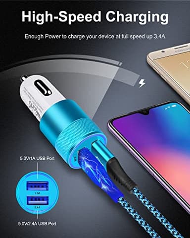 Cigarette Lighter Adapter, USB Car Charger, 3.4a Fast Charging Dual-Port Cargador de Carro for iPhone 17 16 15 14 13 12 SE 11Pro Max X XR XS Max Plus, Samsung Galaxy S25 S24 S23 S22 S21 S20 A17 A16 - Image 2